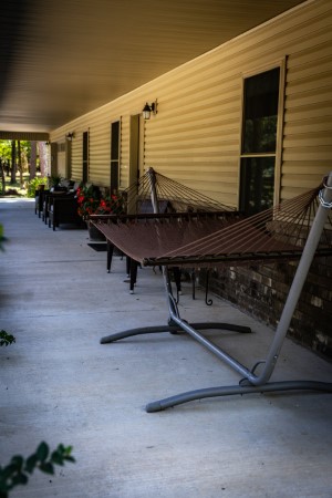 Front Porch patio with portable 10 foot hammock